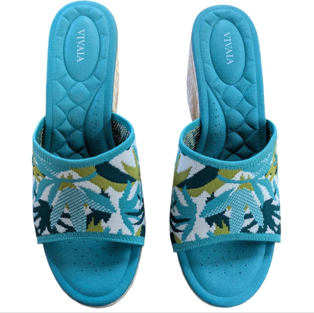 VIVAIA Round Toe Wedge Sandals Stacey Pro Multi Turquoise Tropical Size 41.5 - Picture 2 of 11